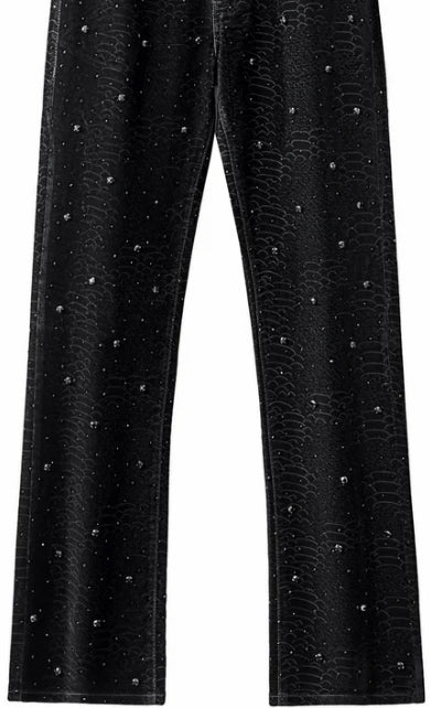 Midnight Serpent Rhinestone Pants - Century Penthouse BLACK